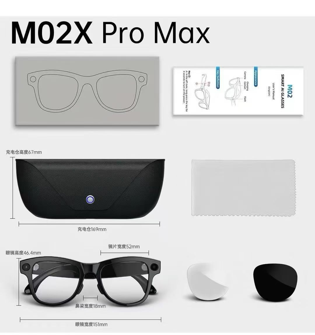 OEM PVC leather charging case with 1400mAh battery for smart glasses